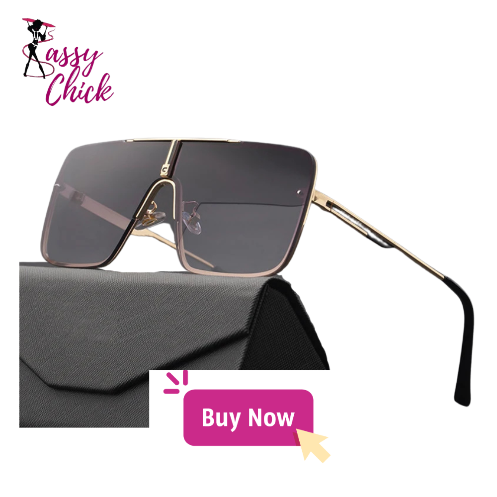 Retro Oversized Square Metal Frame Sunglasses black sassy chick logo
