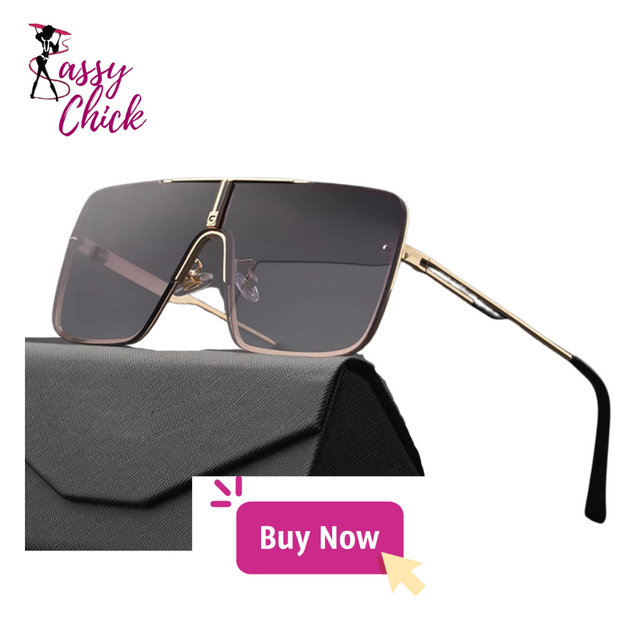 Retro Oversized Square Metal Frame Sunglasses black sassy chick logo