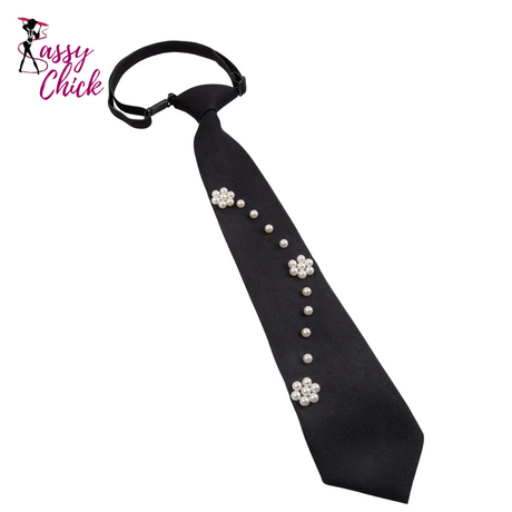 Retro Pearl Bowtie Necktie Sassy Chick Logo