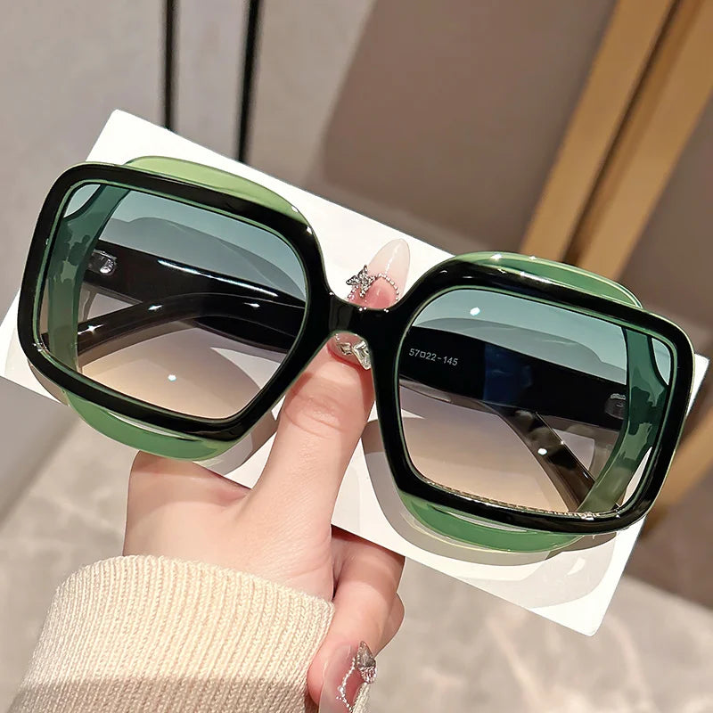 Green Retro Polygonal Color Blocking Sunglasses
