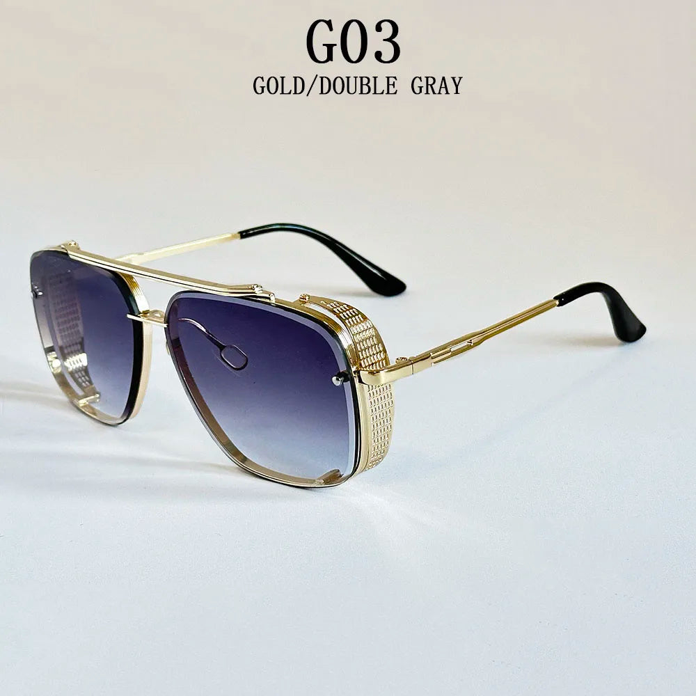 Blue Retro Punk Square Steampunk Men Sunglass