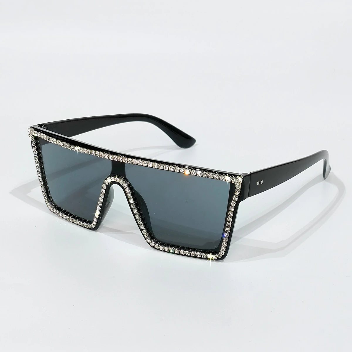 Black Retro Shiny Rhinestone Vintage Square Sunglasses