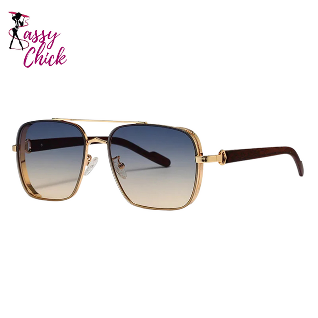 Retro Steampunk Square Sunglasses For Men Sassy Chick Logo