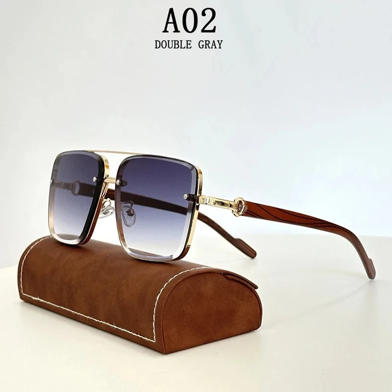 Double Gray Retro Steampunk Square Sunglasses For Men
