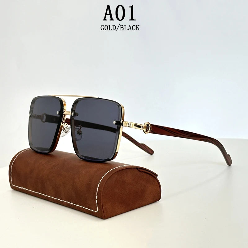 Gold/ Black Retro Steampunk Square Sunglasses For Men