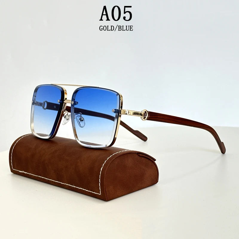 Gold/ Blue Retro Steampunk Square Sunglasses For Men