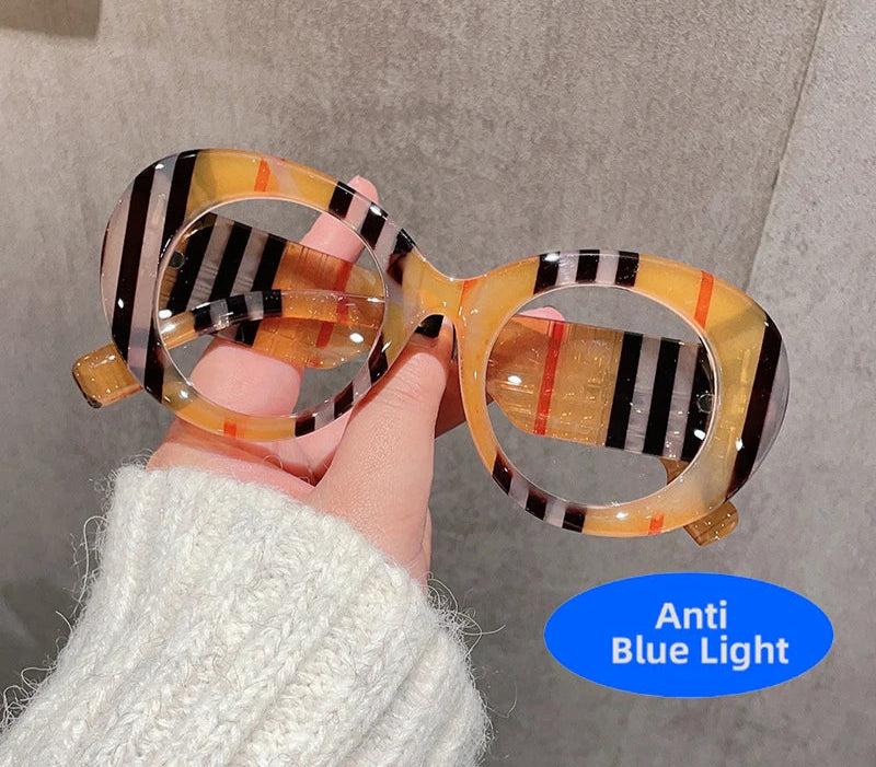 Retro Stripe Round Anti Blue Light Glasses