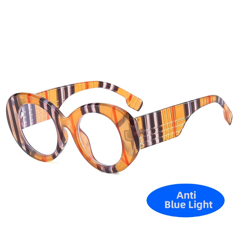 Retro Stripe Round Anti Blue Light Glasses