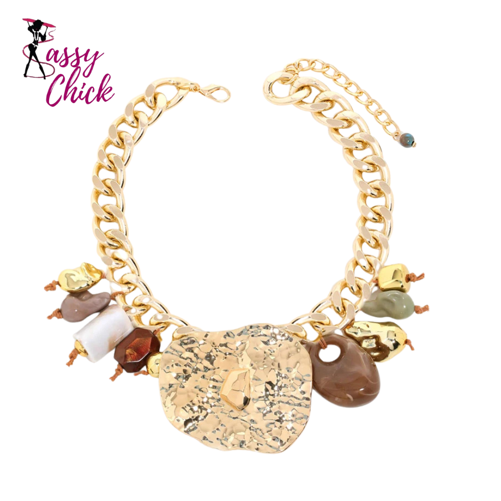 Retro Style Exaggerated Statement Gold Chain Necklace Sassy Chick Logo