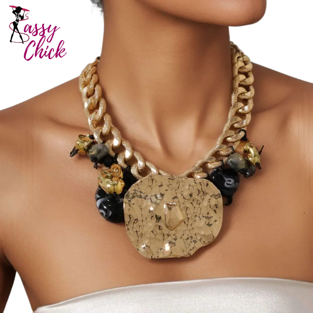 Retro Style Exaggerated Statement Gold Chain Necklace Sassy Chick Logo