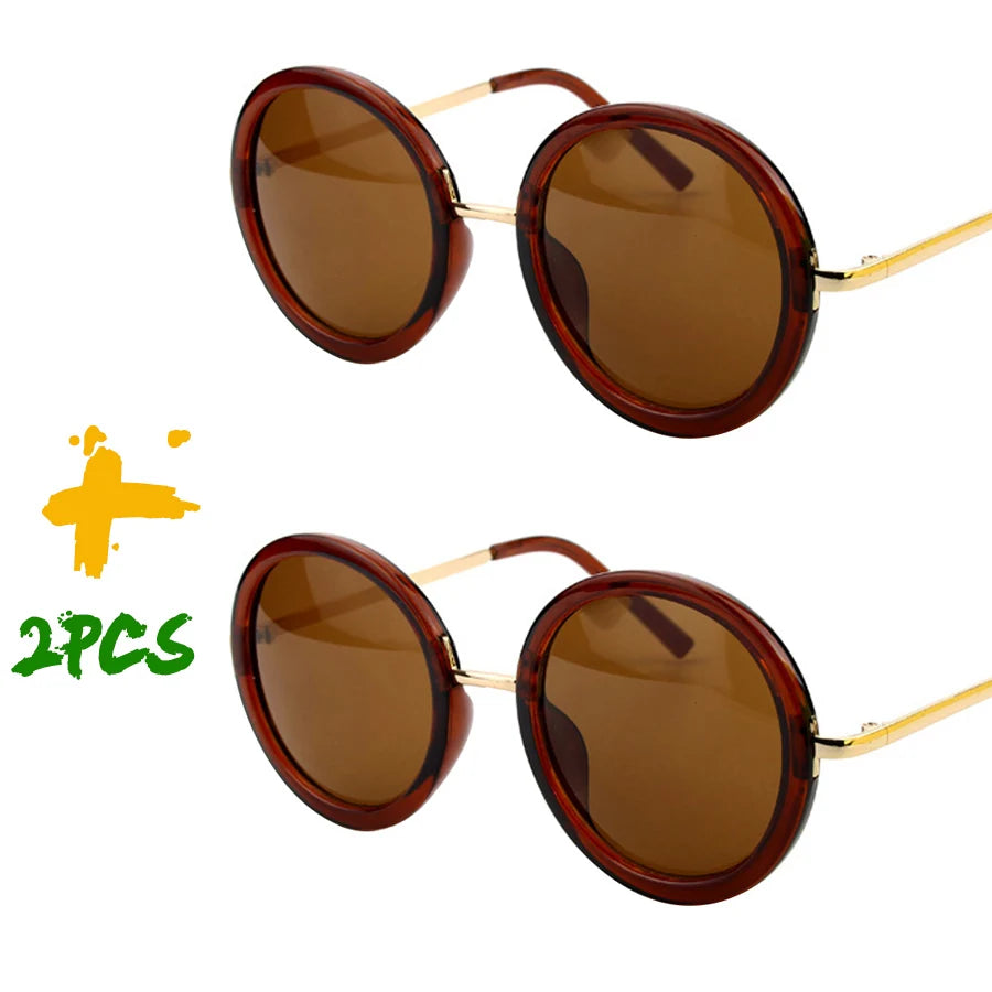 Brown Retro Travel Drive Circle Frame Vintage Sunglasses