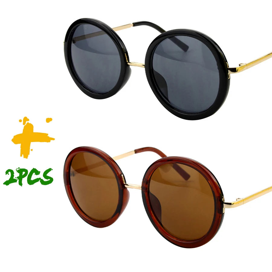 Black Brown Retro Travel Drive Circle Frame Vintage Sunglasses