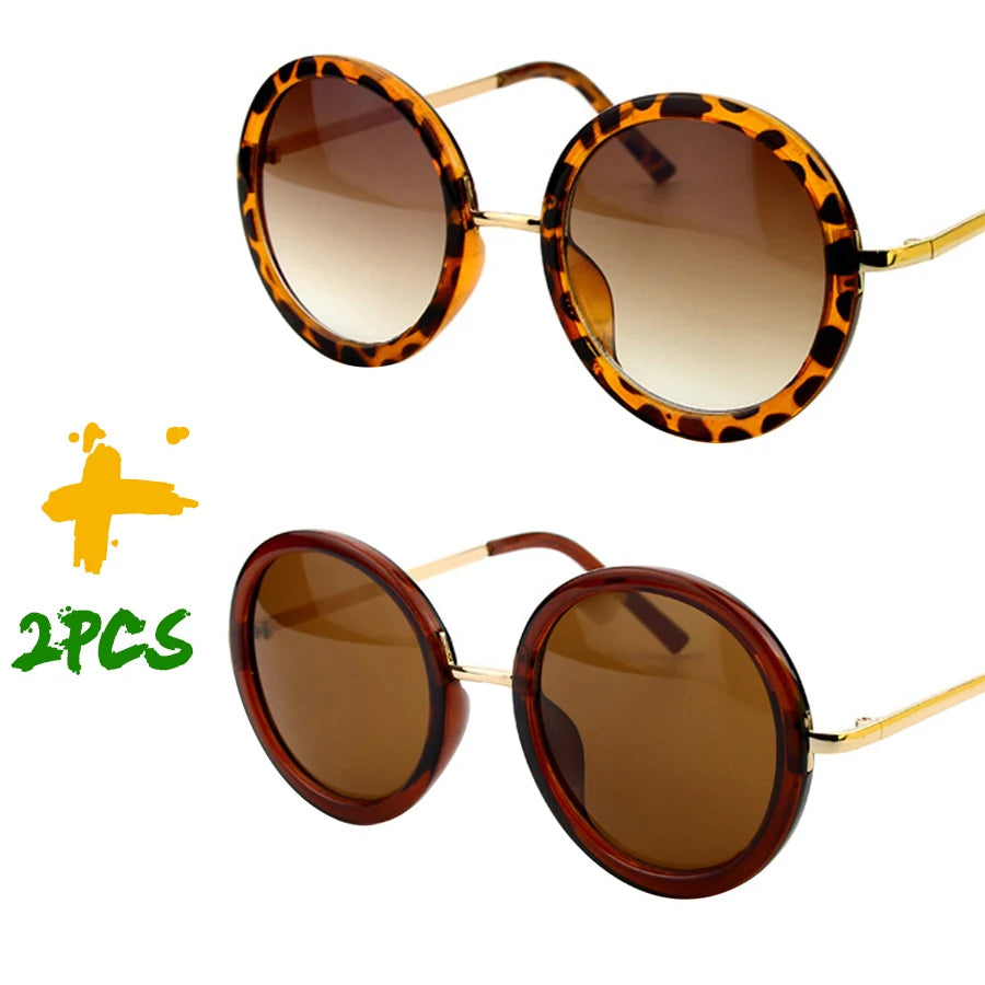 Brown Retro Travel Drive Circle Frame Vintage Sunglasses