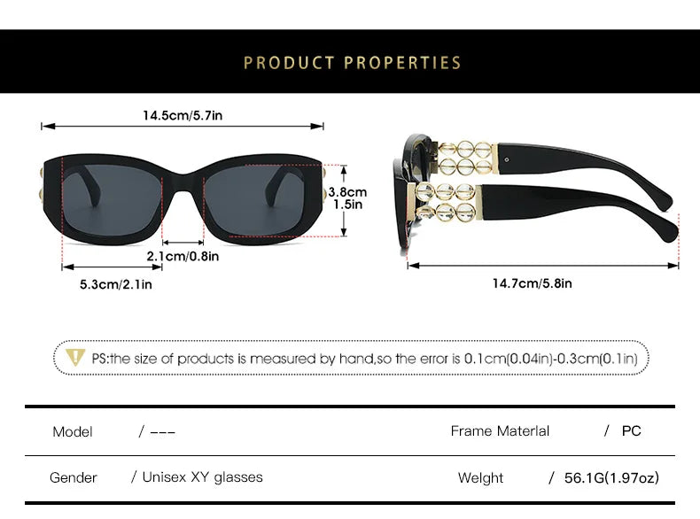 Size of Retro UV400 Ins Style Beads Fashion Sunglasses