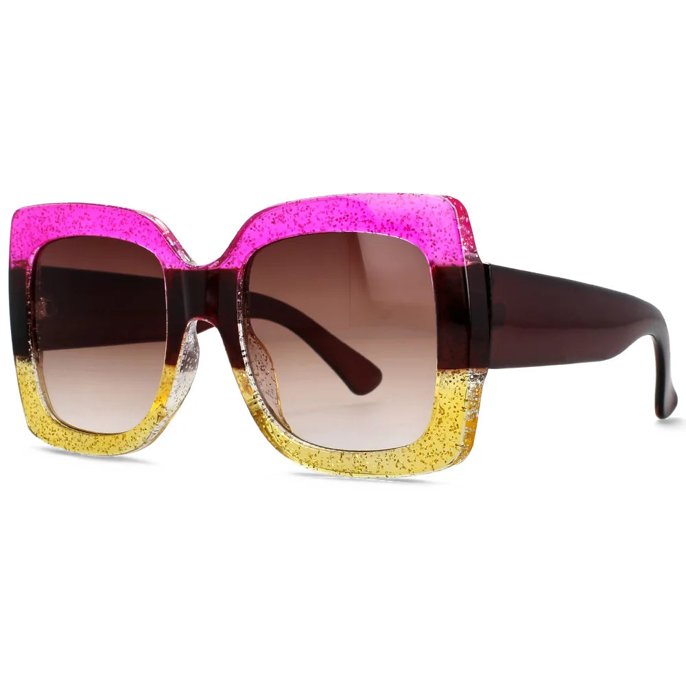Pink Retro Uv400 Square Vintage Big Frame Sunglasses
