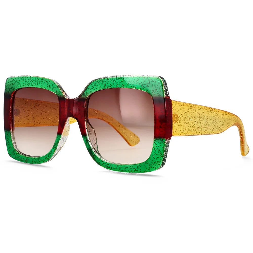 Green Retro Uv400 Square Vintage Big Frame Sunglasses
