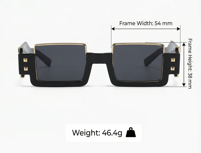 Size of Retro Vintage Gothic Steampunk Rectangle Sunglasses
