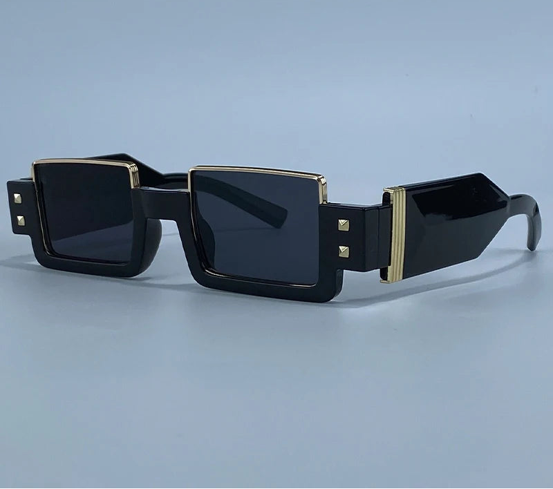Black Retro Vintage Gothic Steampunk Rectangle Sunglasses