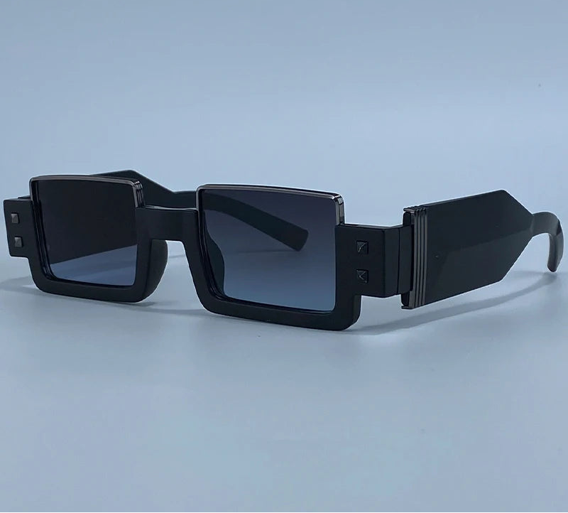 Black Retro Vintage Gothic Steampunk Rectangle Sunglasses
