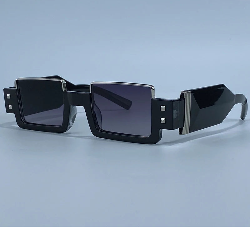 Black Retro Vintage Gothic Steampunk Rectangle Sunglasses