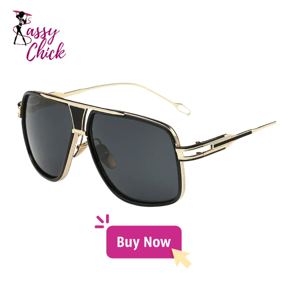 Retro Vintage Square Design Mirrored Lenses Sunglasses gold black sassy chick logo