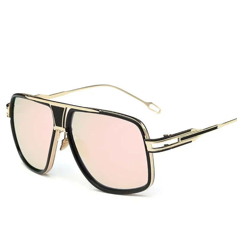 Retro Vintage Square Design Mirrored Lenses Sunglasses gold pink
