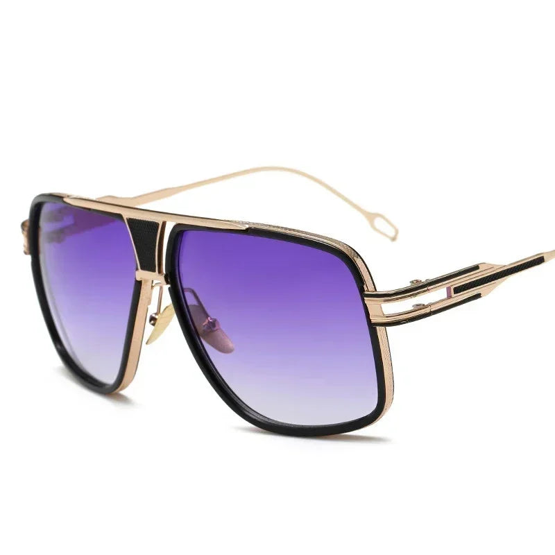 Retro Vintage Square Design Mirrored Lenses Sunglasses gold blue