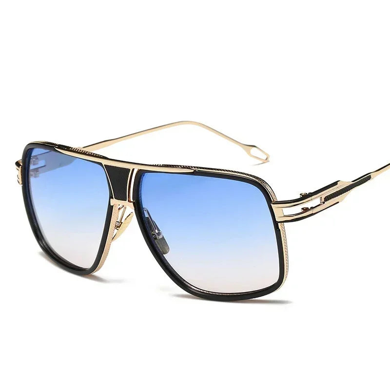 Retro Vintage Square Design Mirrored Lenses Sunglasses gold blue