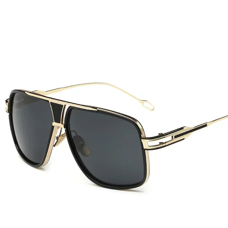 Retro Vintage Square Design Mirrored Lenses Sunglasses black gold