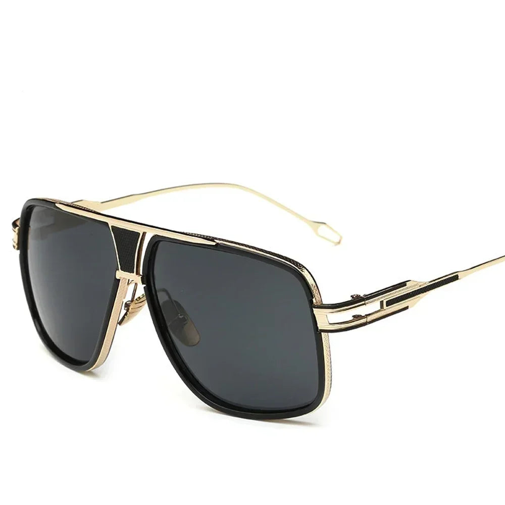 Retro Vintage Square Design Mirrored Lenses Sunglasses black gold