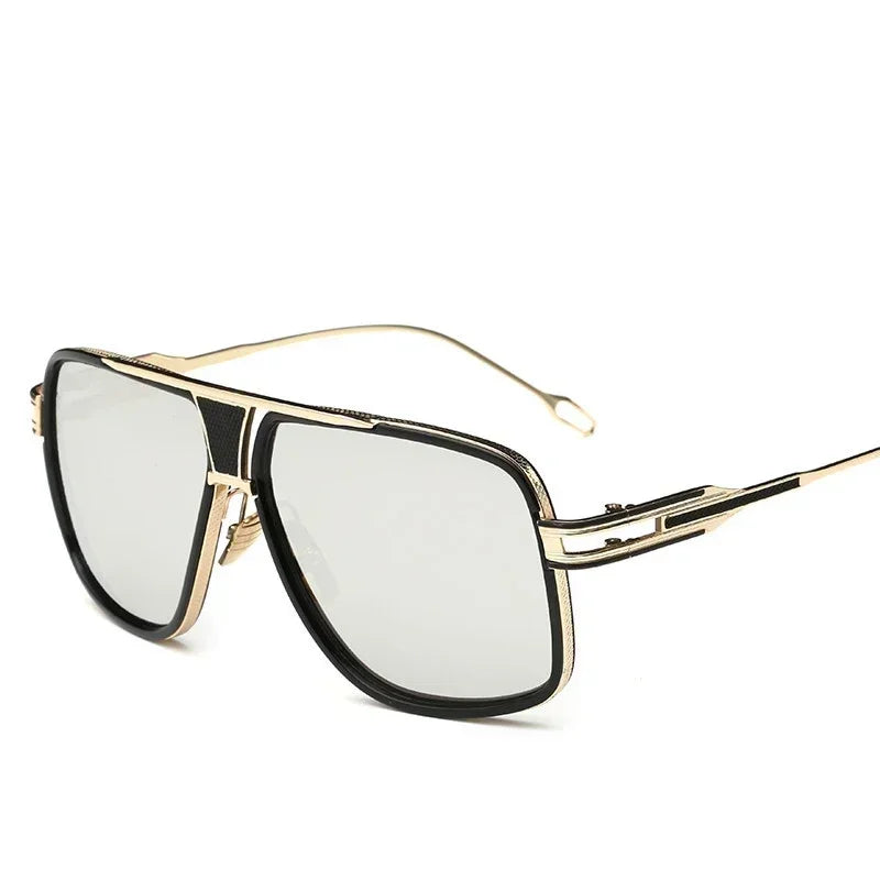 Retro Vintage Square Design Mirrored Lenses Sunglasses black gold clear lens