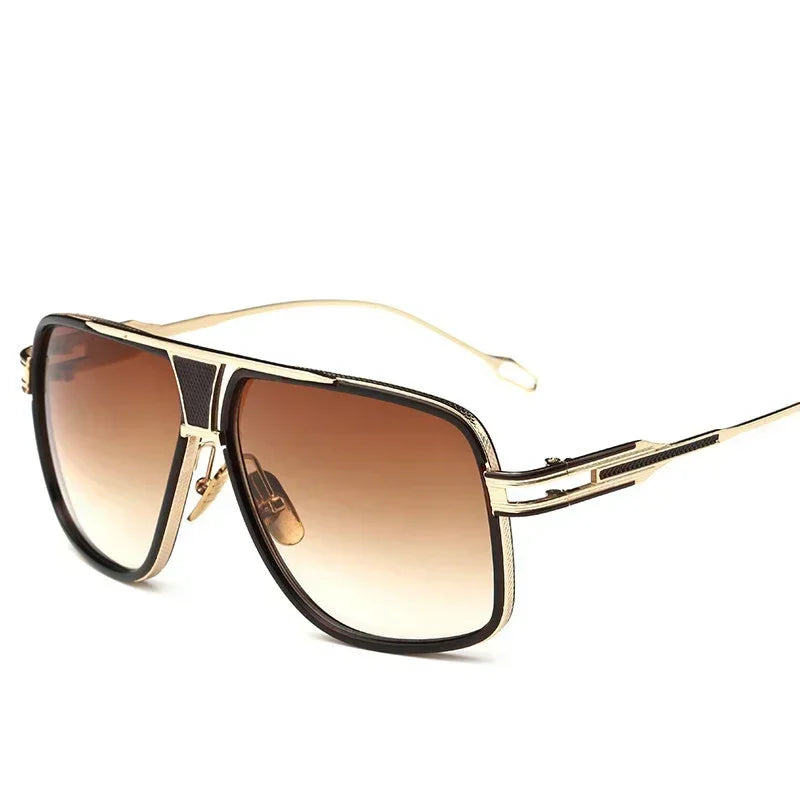 Retro Vintage Square Design Mirrored Lenses Sunglasses black gold