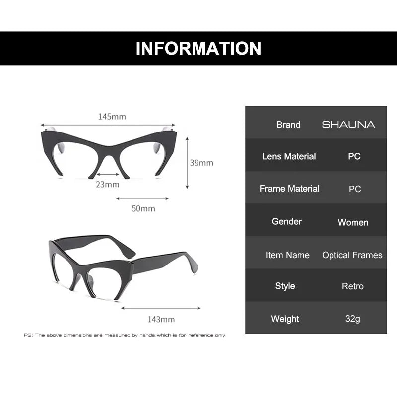 Size of Retro Women Half Frame Cat Eye Glasses
