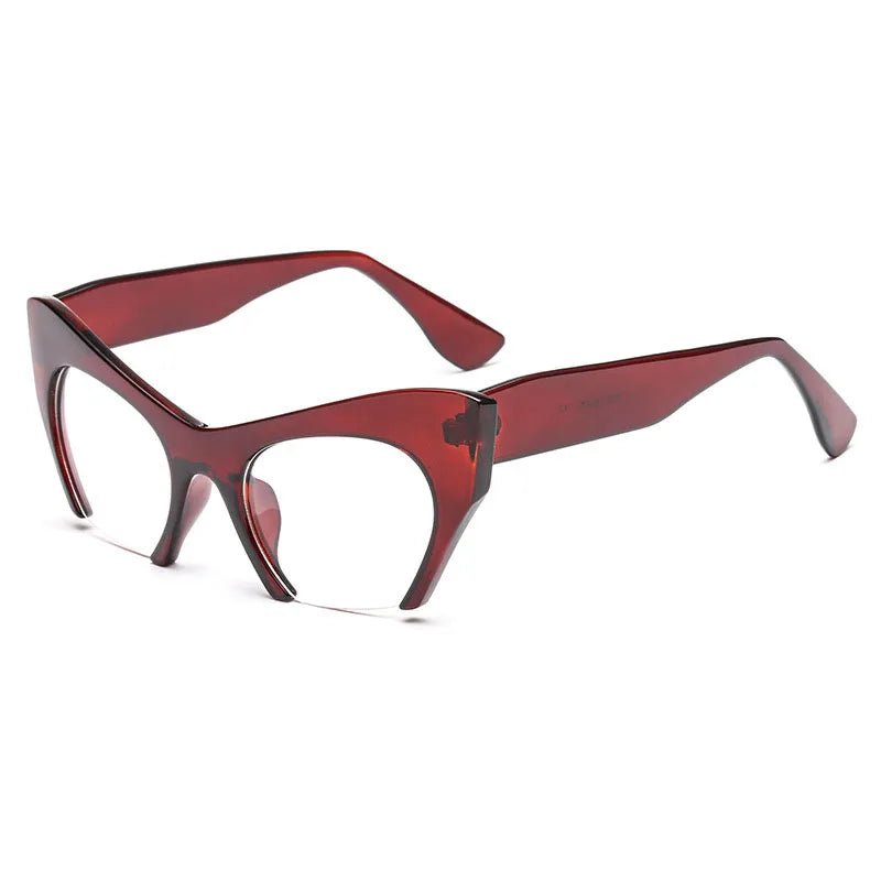 Wine Red Retro Women Half Frame Cat Eye Glasses