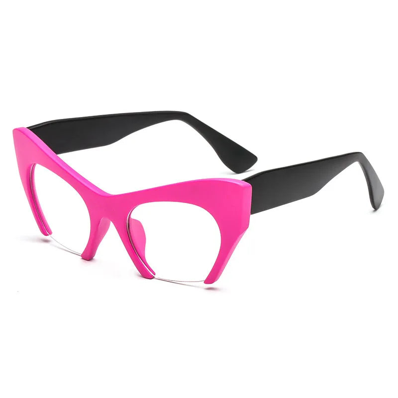 Black Pink Retro Women Half Frame Cat Eye Glasses