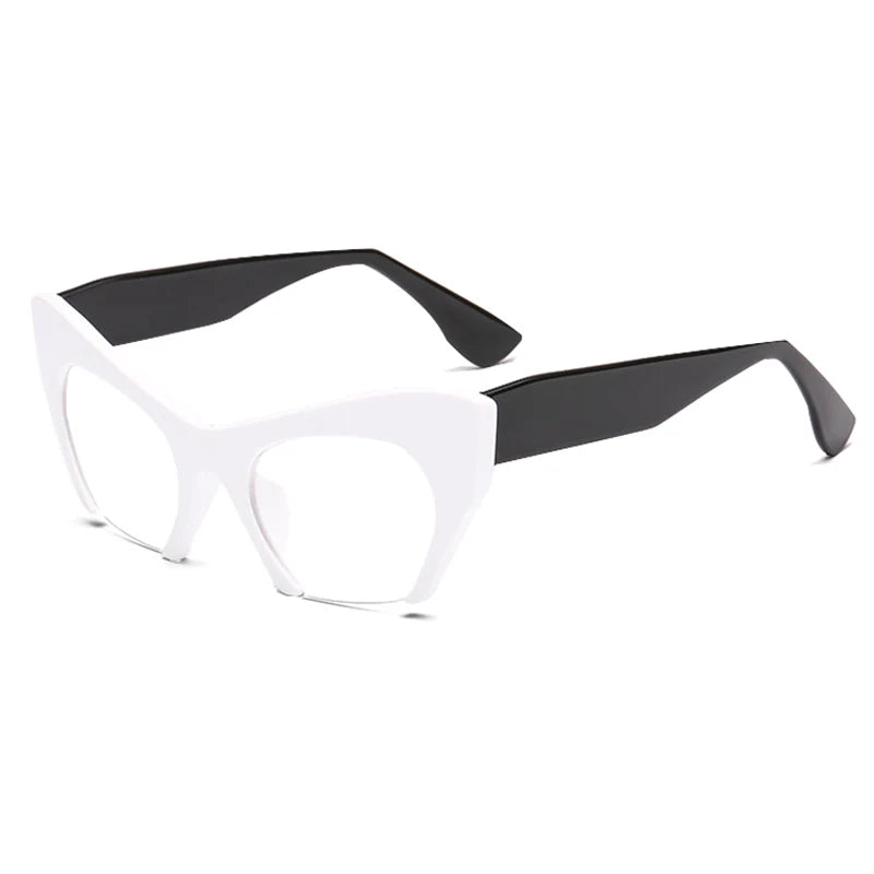 Black white Retro Women Half Frame Cat Eye Glasses