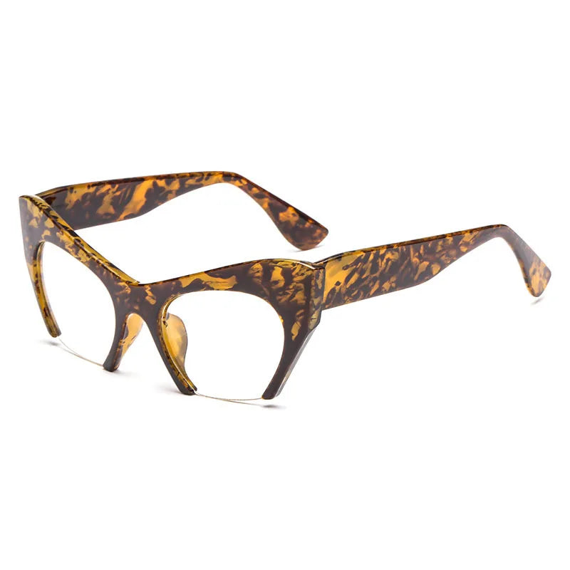 leopard Retro Women Half Frame Cat Eye Glasses