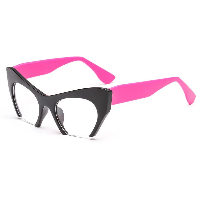 Pink black Retro Women Half Frame Cat Eye Glasses