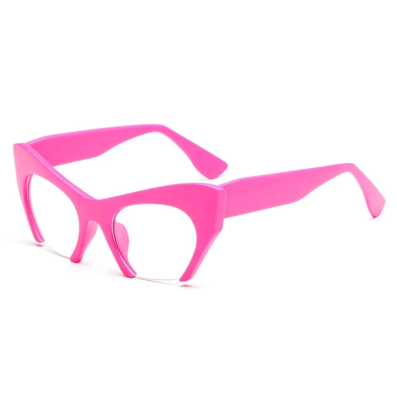 Pink Retro Women Half Frame Cat Eye Glasses