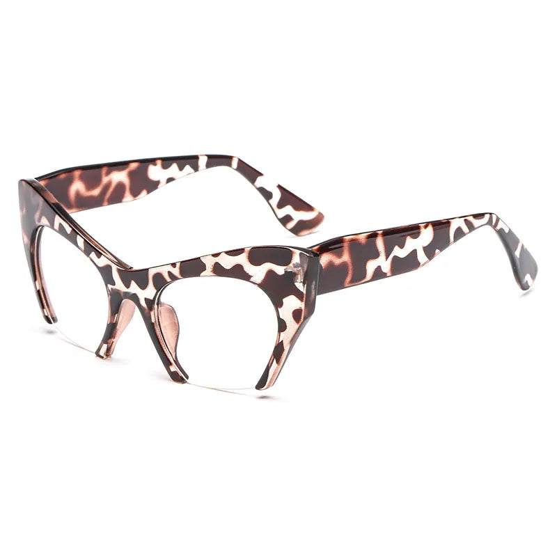 Leopard Retro Women Half Frame Cat Eye Glasses
