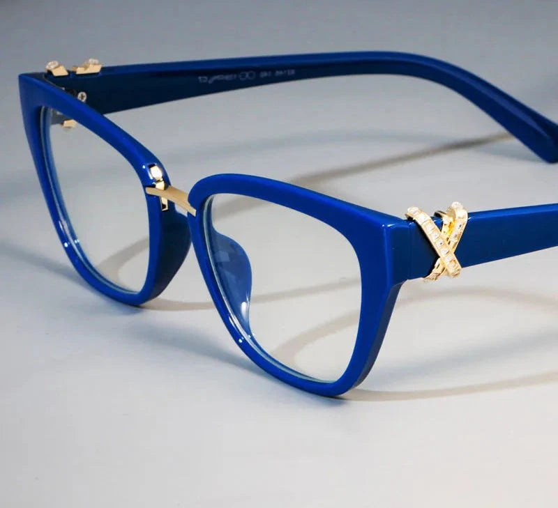 rhinestone cat-eye glasses blue