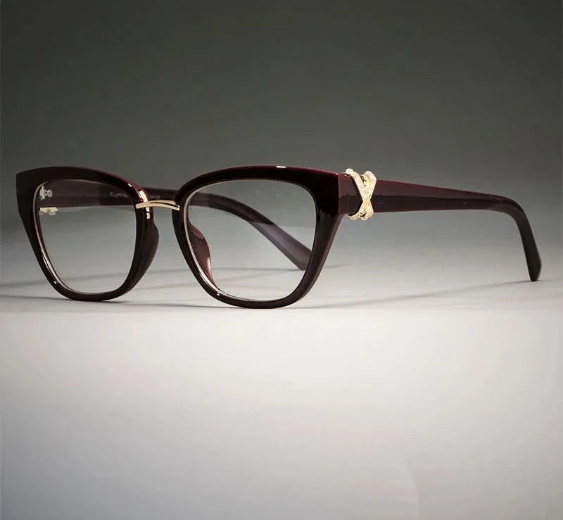 Rhinestone Cat Eye Glasses brown