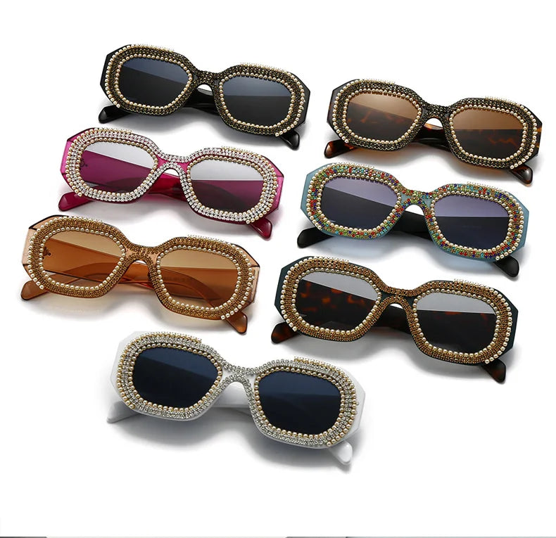 Collection of Rhinestone Diamond Square Sunglasses