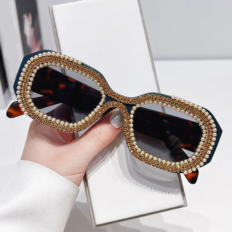 Gold Rhinestone Diamond Square Sunglasses