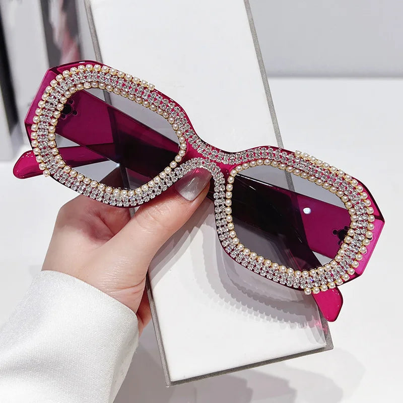 Pink Rhinestone Diamond Square Sunglasses