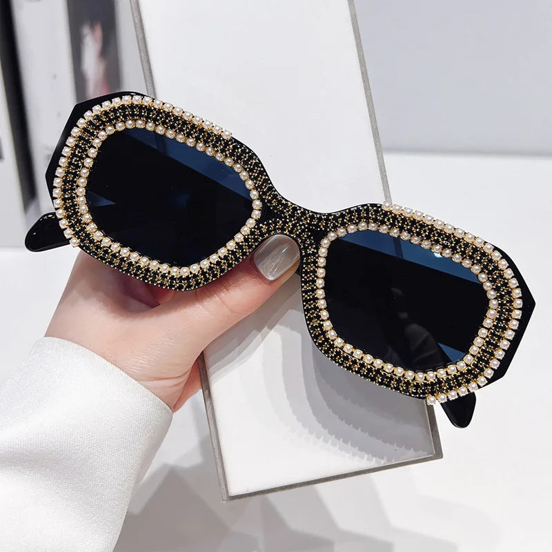 Blue Rhinestone Diamond Square Sunglasses