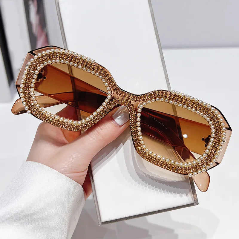 Brown Rhinestone Diamond Square Sunglasses