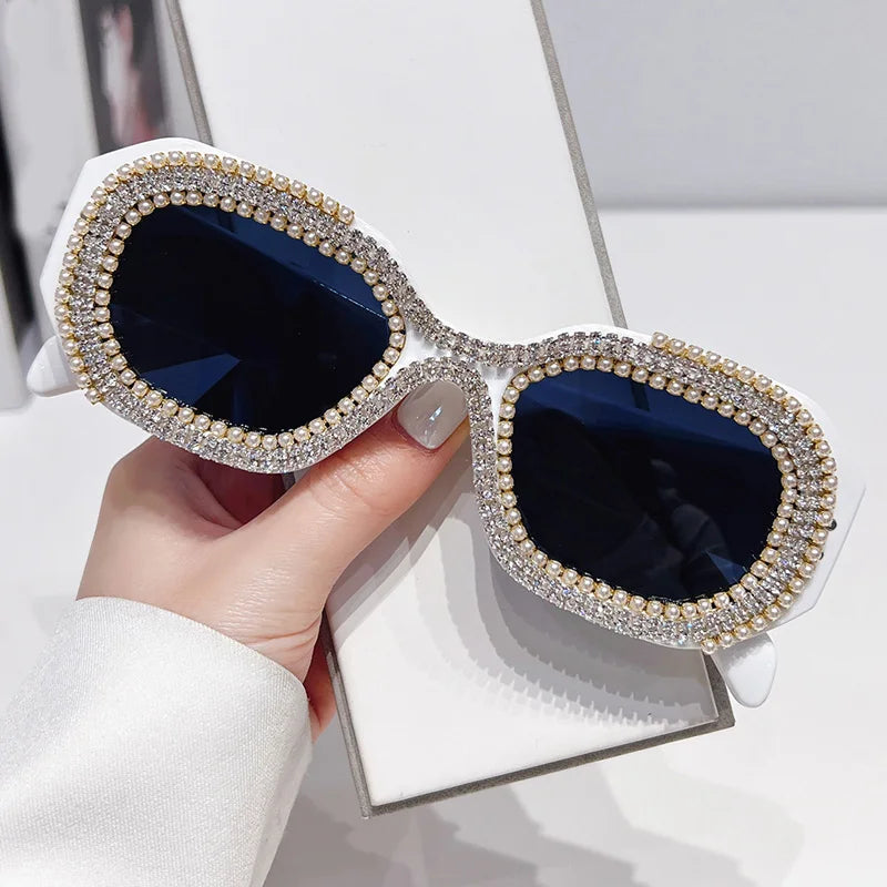 White Rhinestone Diamond Square Sunglasses