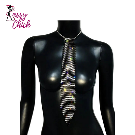 Rhinestone Fishnet Tie Sassy Chick Logo
