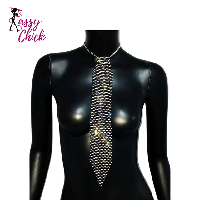 Rhinestone Fishnet Tie Sassy Chick Logo